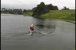 Stroke ended with Derek's weight back over his kayak