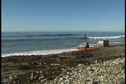 waiting for the surge to come to the kayak